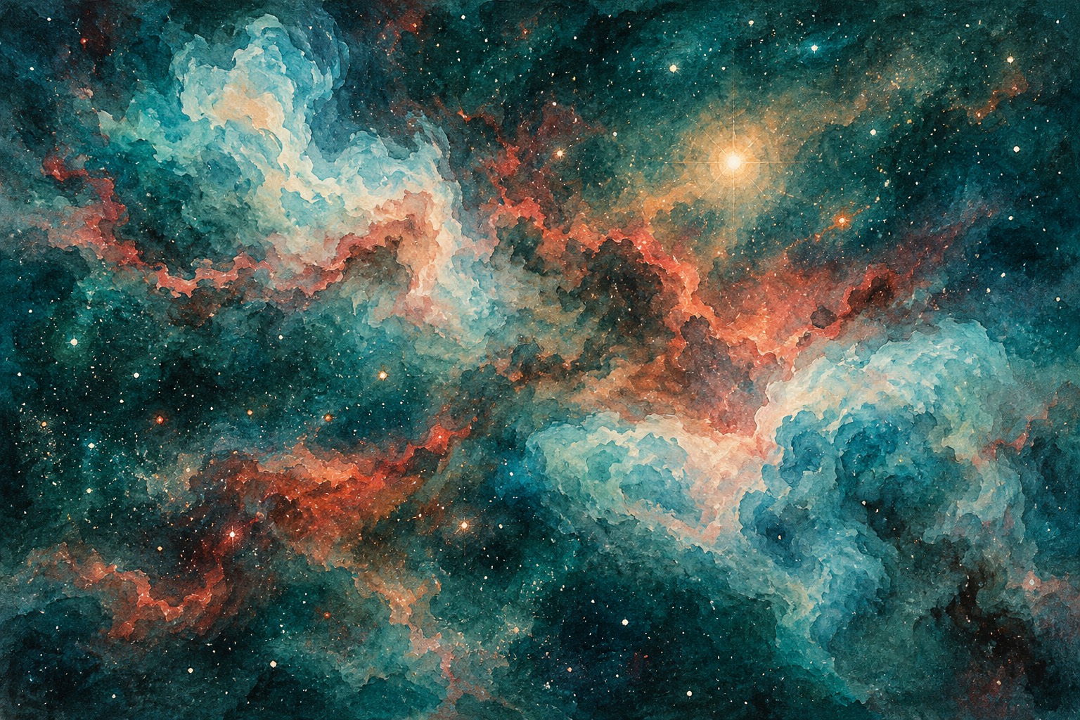 Ilustrasi konsep awan gas antara bintang; bukan foto NASA atau salinan imej APOD. · AI-generated editorial illustration.