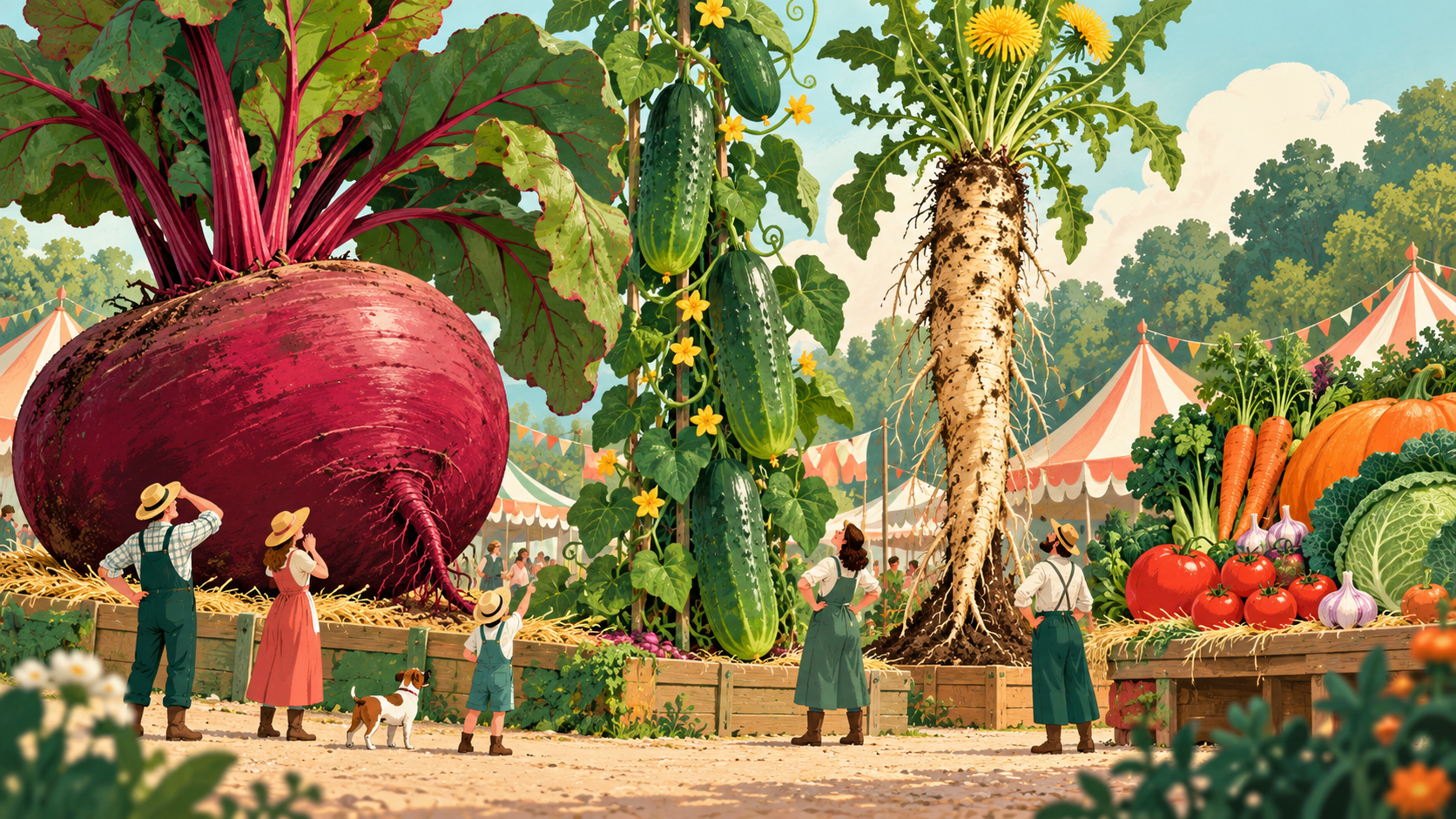 Ilustrasi editorial janaan AI tentang sayur gergasi di pameran kebun. · AI-generated editorial illustration.