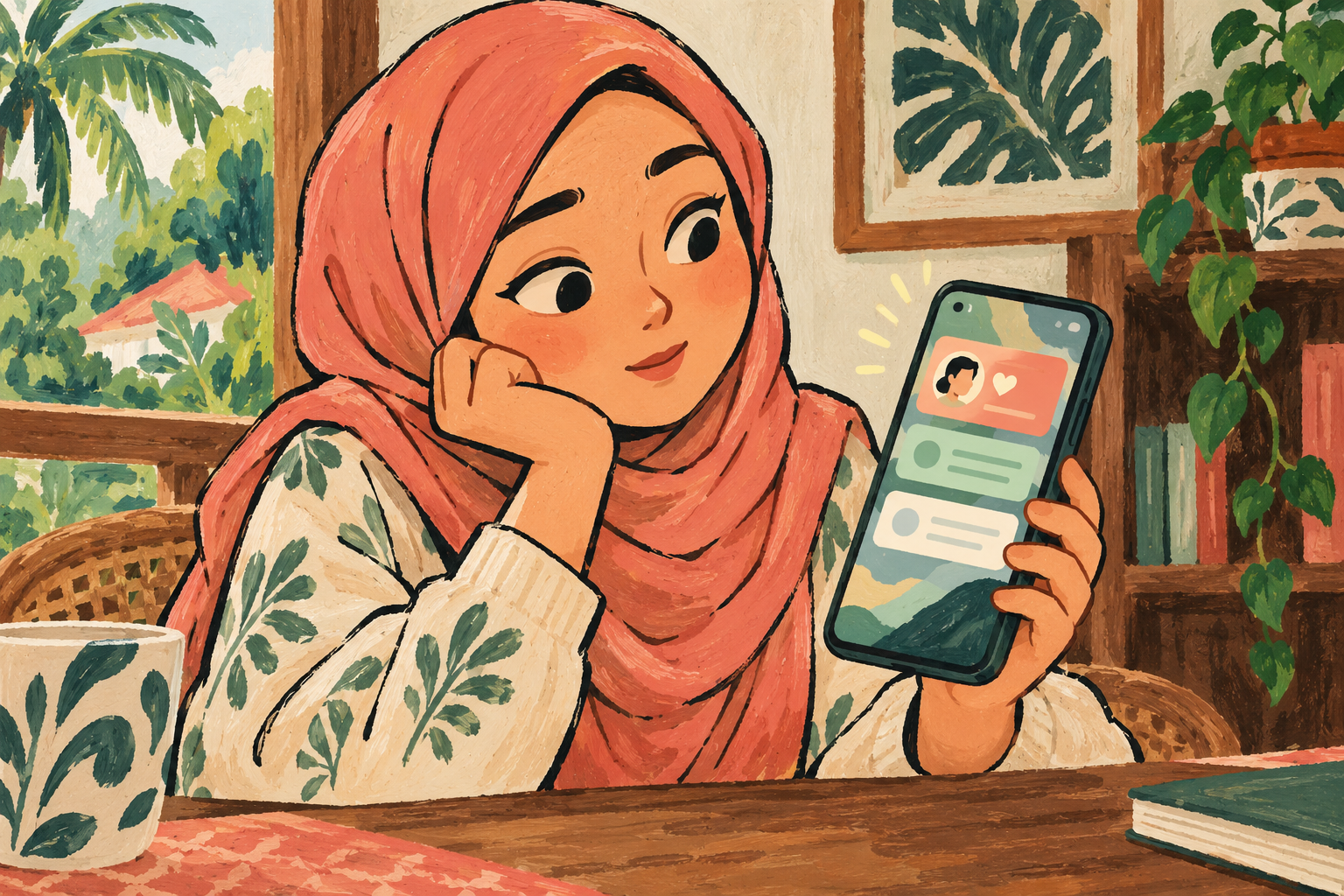 Conceptual painted illustration of a Pixel-like phone receiving a software preview beside a cautious hand, without logos or copied UI. · AI-generated editorial illustration.