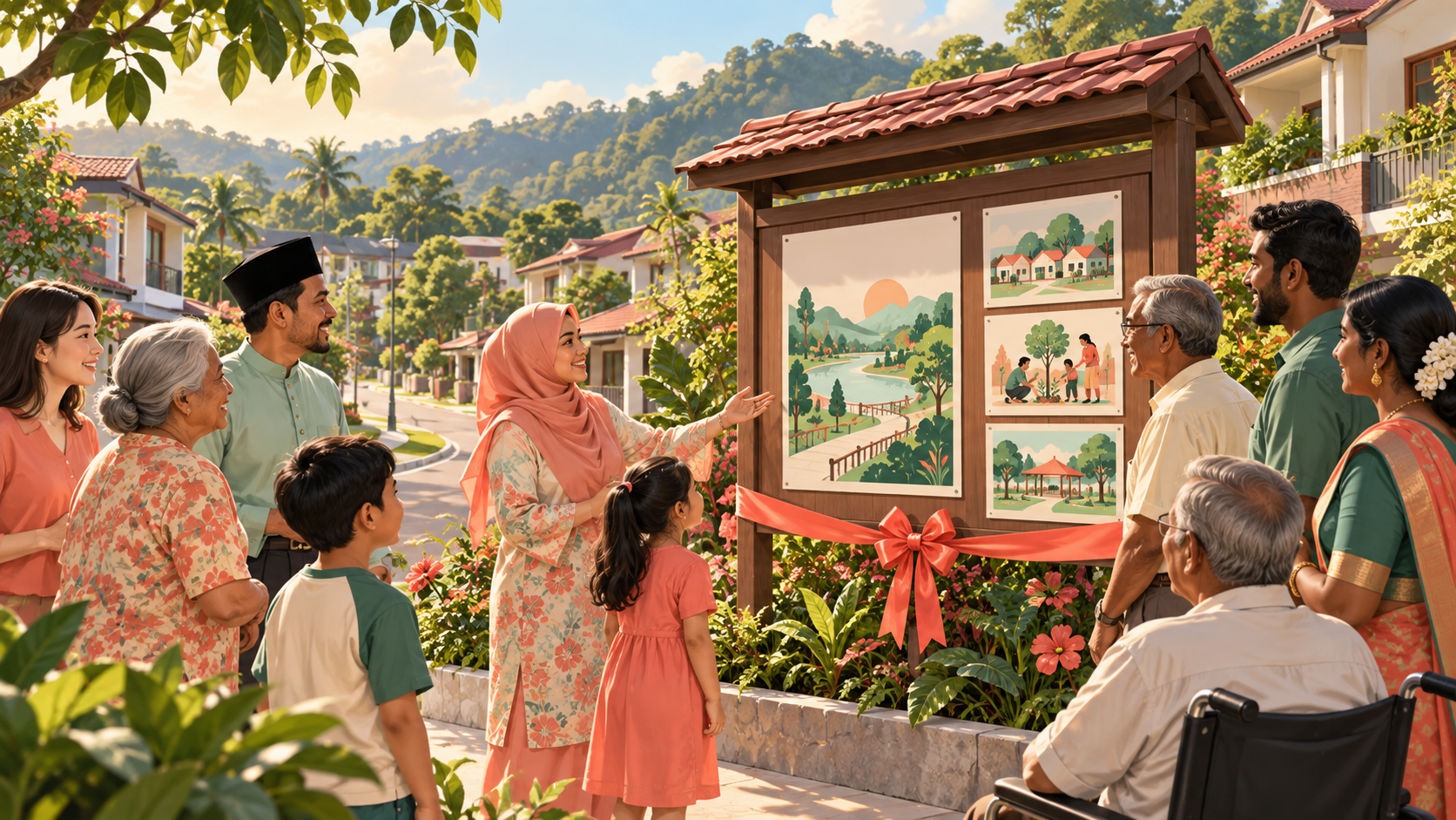 Ilustrasi editorial janaan AI tentang komuniti Sungai Buloh dan pengiktirafan wakil rakyatnya. · AI-generated editorial illustration.